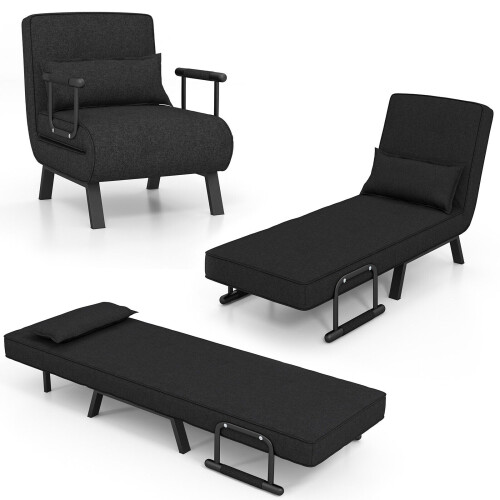 Costway Convertible Single Folding Sofa Bed Sleep Chair 6 Positions Adjustable Backrest 2