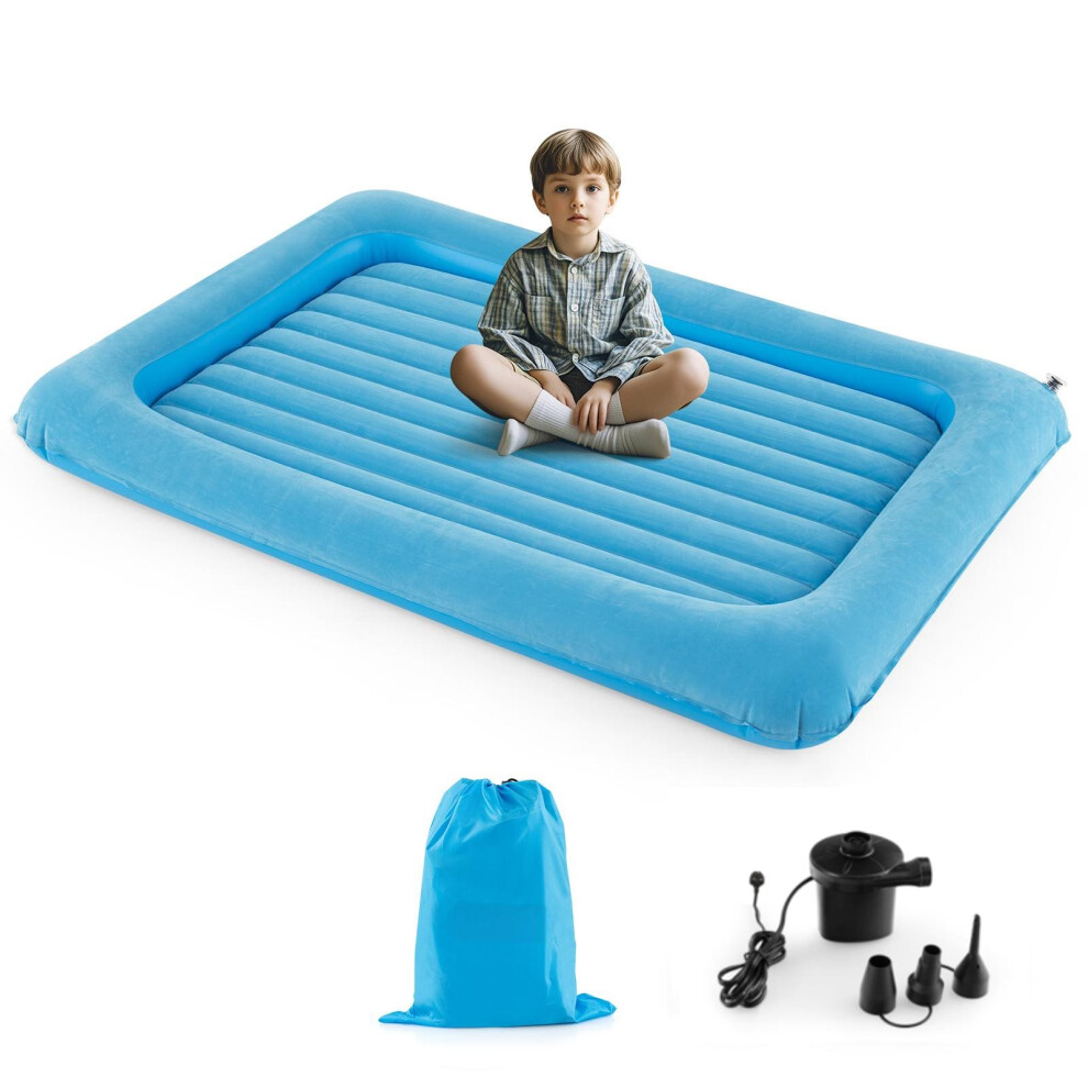 Inflatable Toddler Travel Bed Portable Kids Air Mattress Set-Blue