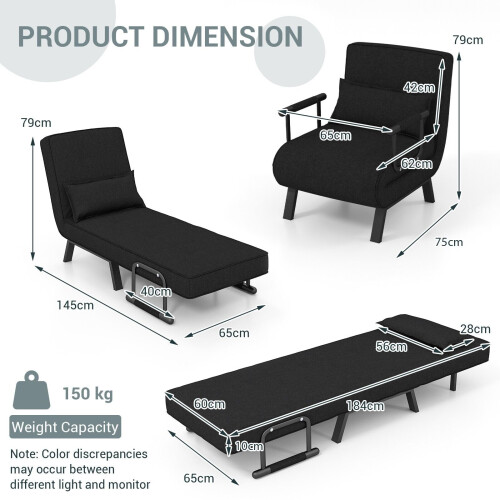 Costway Convertible Single Folding Sofa Bed Sleep Chair 6 Positions Adjustable Backrest 1
