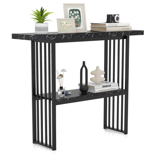 Costway 2-tier Console Table Sofa Table Modern Entryway Table-Black