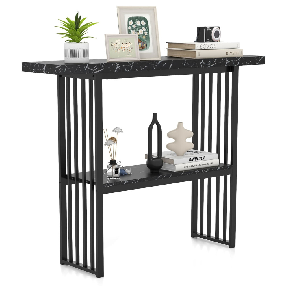Costway 2-Tier Console Table Sofa Table Modern Entryway Table- Black