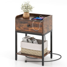 Nightstand Industrial Bedside Table With Charging Station And USB Ports