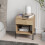 Costway Mid Century Modern Nightstand Bed Side Table w/Charging Station-Natural 5