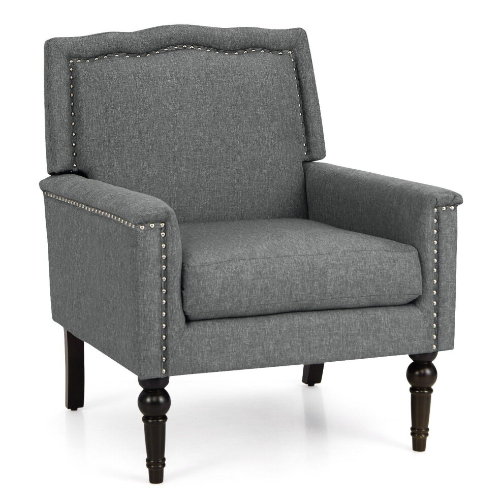 Costway Mid-Century Modern Armchair Linen Fabric Upholstered Accent Chair