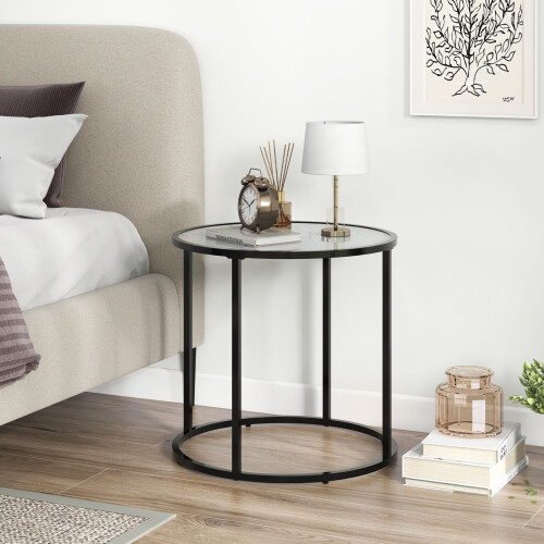Costway Glass End Table 50cm Round Side Table Modern Coffee Accent Table 2