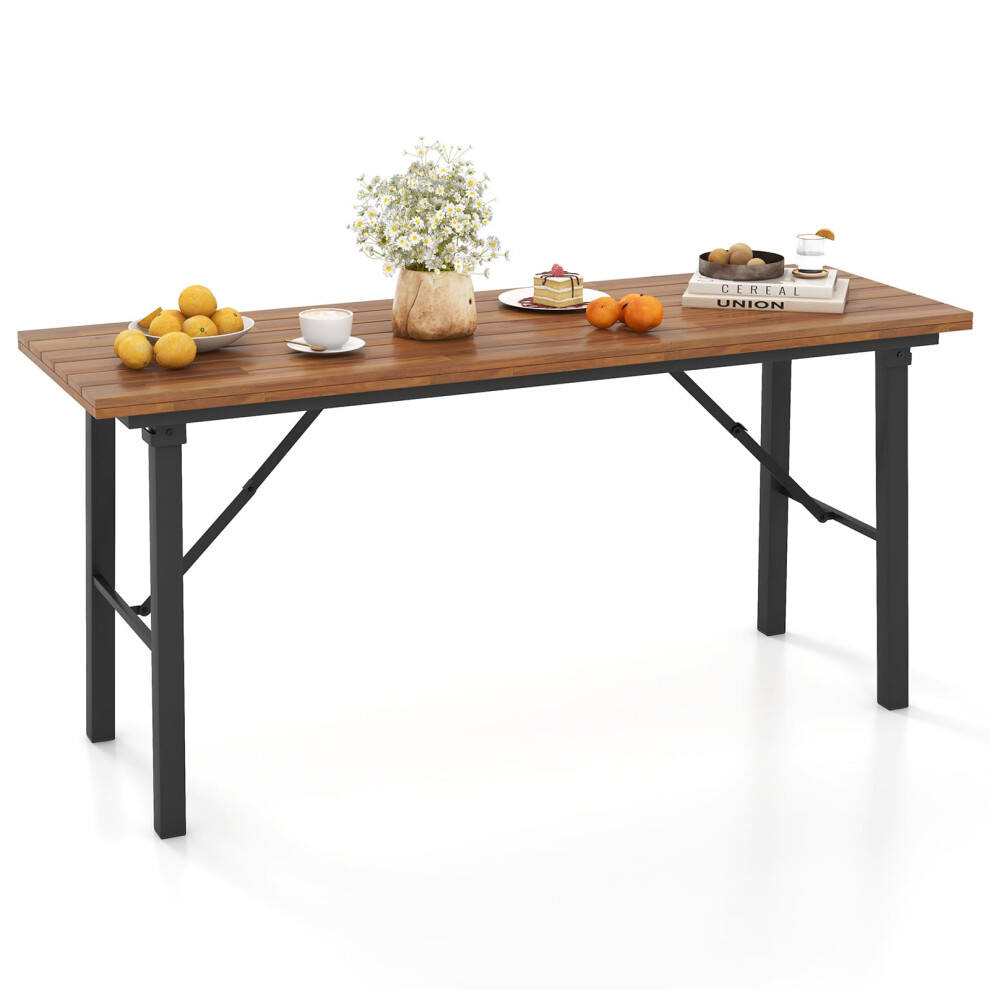 Outdoor Dining Table for 4-6 Foldable 150cm Narrow Patio Table-Natural