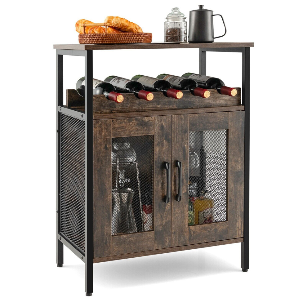 Industrial Wine Bar Cabinet Kitchen Storage Sideboard W/ Wine Rack Glass Holders