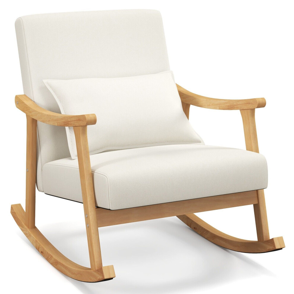 Rocking Chair Upholstered Relaxing Recliner Armchair with Soft Cushion-Beige-image-OPC-PGBP5FB-NEW