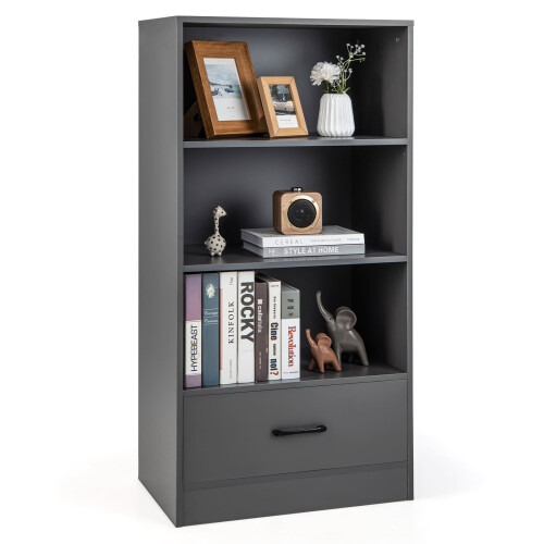 Costway 4-tier Storage Shelf Wood Bookcase Floor Standing Bookshelf