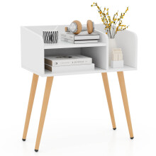 Mid Century Modern Nightstand 2-Tier Bedside Table w/Shelves-White
