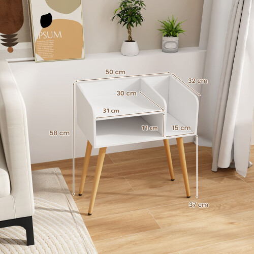 Costway Mid Century Modern Nightstand 2-Tier Bedside Table w/Shelves-White 2