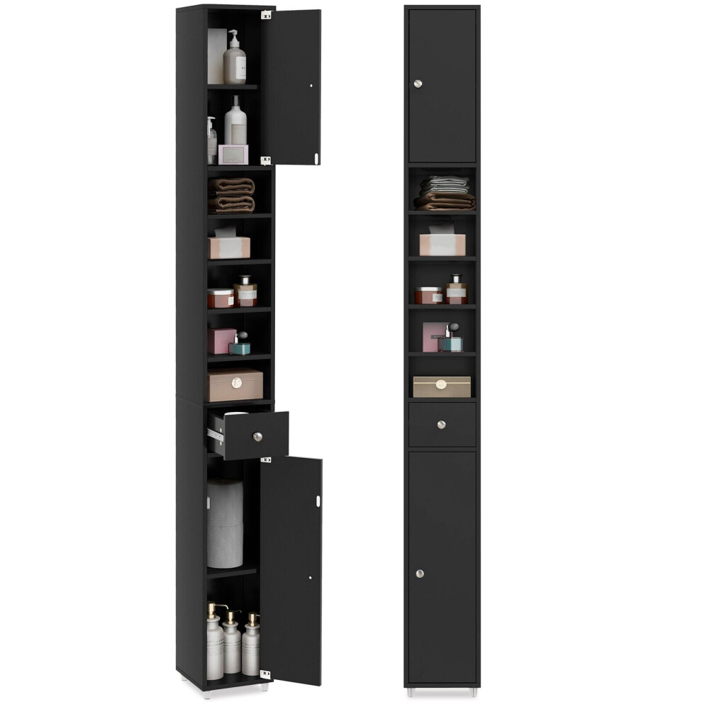 Bathroom Tall Cabinet Slim Freestanding Storage Organizer Cupboard With 2 Doors