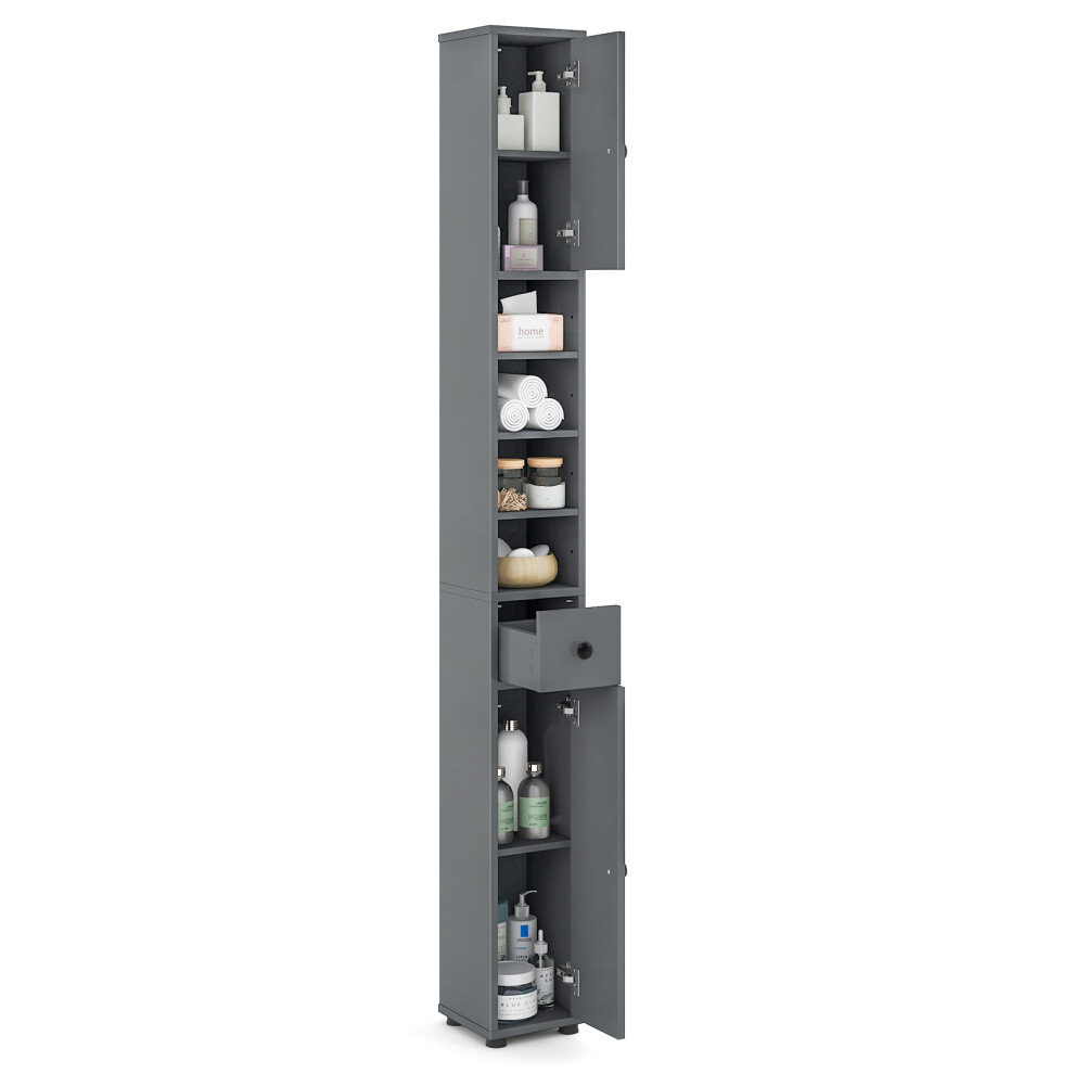 Bathroom Tall Cabinet Slim Freestanding Storage Organizer Cupboard With 2 Doors