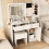 Costway Makeup Vanity Desk Farmhouse Dressing Table & Stool Set w/ Drawers 4