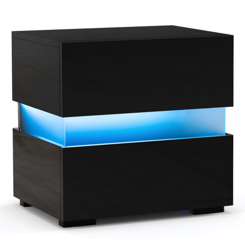 Costway LED Bedside Table with Drawers Remote Control Nightstand w/22 Dynamic Modes 2