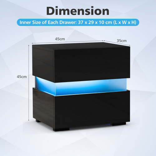 Costway LED Bedside Table with Drawers Remote Control Nightstand w/22 Dynamic Modes 1