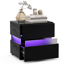 LED Bedside Table with Drawers Remote Control Nightstand w/22 Dynamic Modes