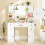 Costway Makeup Vanity Desk Dressing Table w/Charging Station& Mirror-White 9