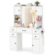 Makeup Vanity Desk Dressing Table w/Charging Station& Mirror-White