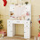 Costway Makeup Vanity Desk Dressing Table w/Charging Station& Mirror-White 4