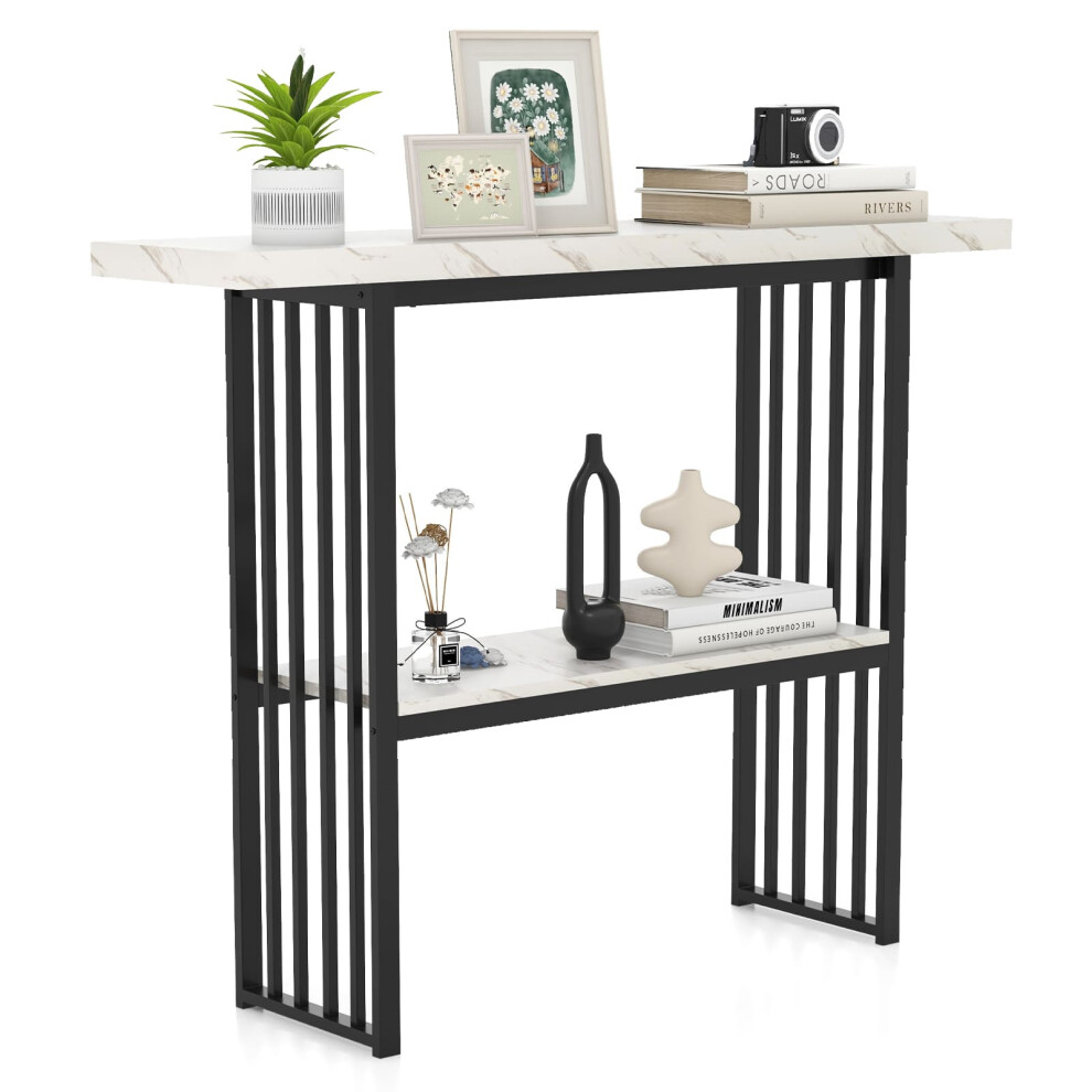 Costway 2-Tier Console Table Sofa Table Modern Entryway Table- White
