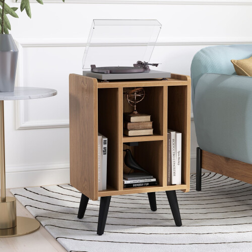 Costway Record Player Stand Vinyl Record Storage Turntable Stand-Natural 2