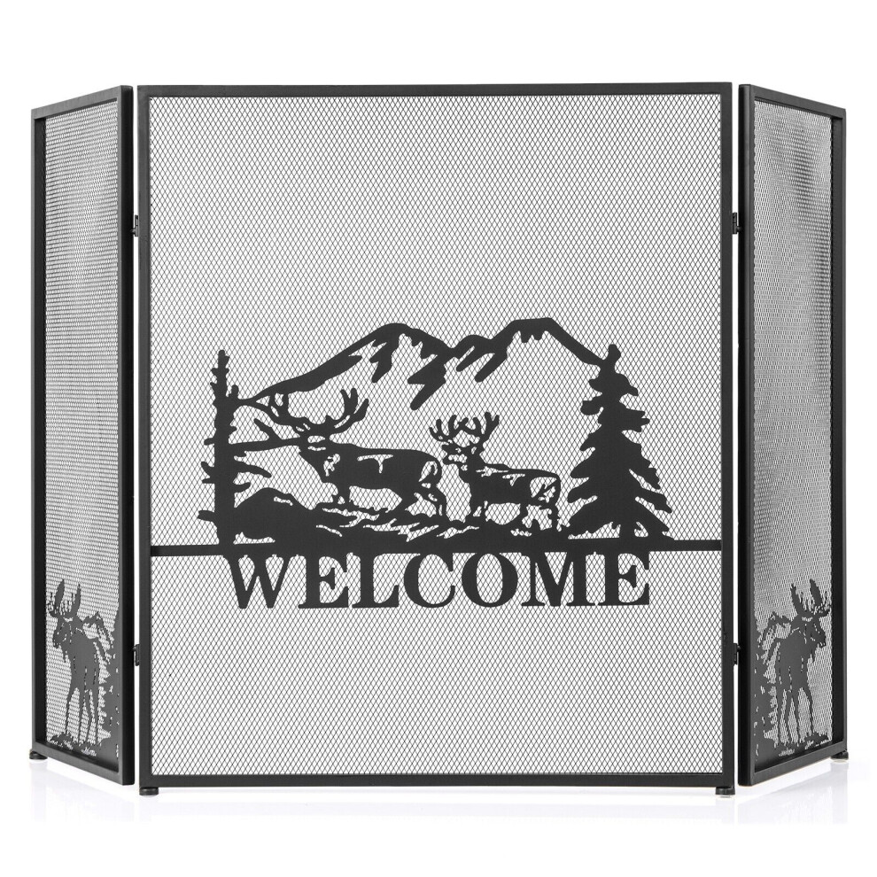 3-Panel Fireplace Folding Spark Guard Screen Decorative Mesh Fireplace Barrier