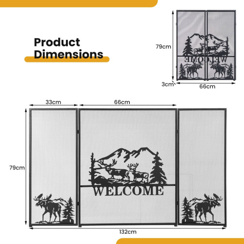Costway 3-Panel Fireplace Folding Spark Guard Screen Decorative Mesh Fireplace Barrier 1