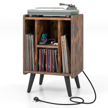 Record Player Stand Vinyl Record Storage Turntable Stand w/Power Outlet