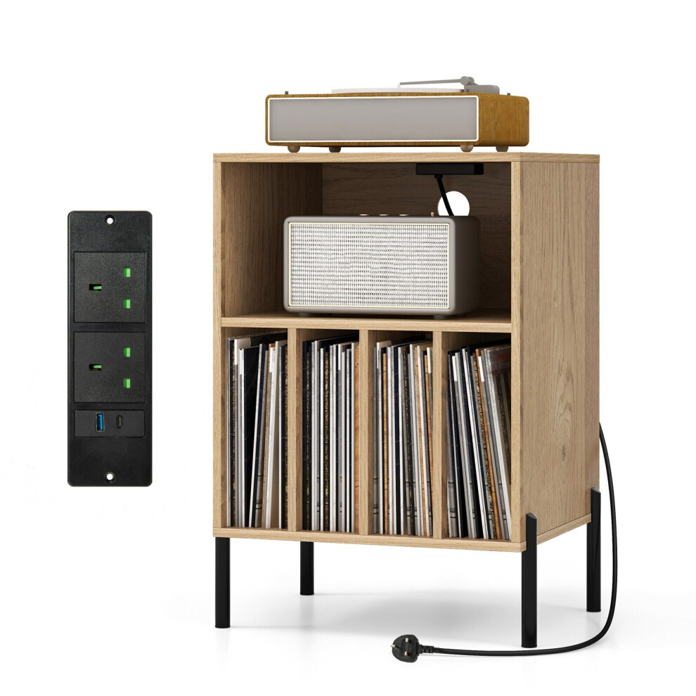 Costway Vinyl Record Player Stand 3-Tier Turntable Stand W/Charging Station