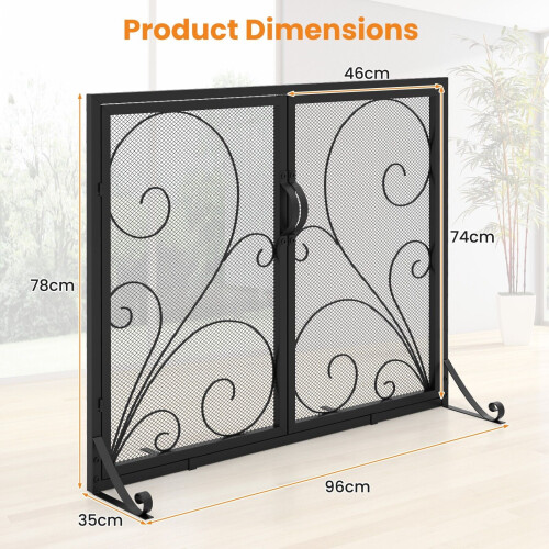 Costway Double Door Fireplace Screen Foldable Spark Guard Metal Mesh Fire Freestanding 1