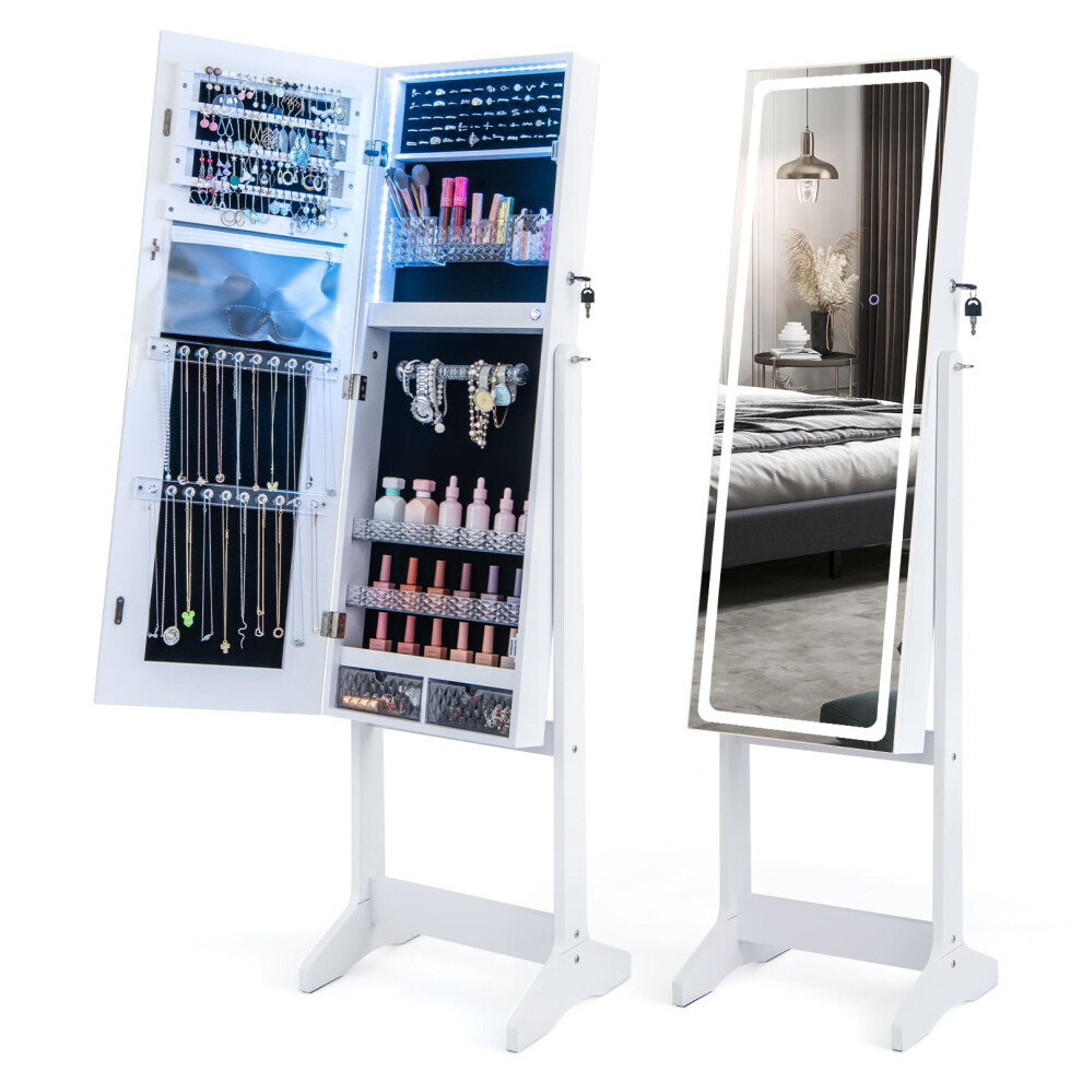 Lockable Jewelry Armoire Standing Jewelry Cabinet w/ LED Lights