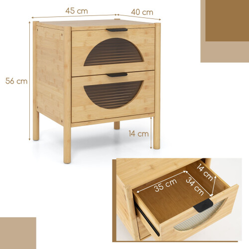 Costway Bamboo Nightstand Mid-century Modern Bedside Table 1