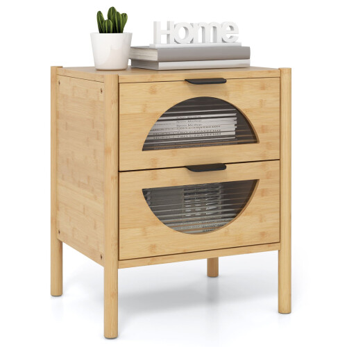 Costway Bamboo Nightstand Mid-century Modern Bedside Table