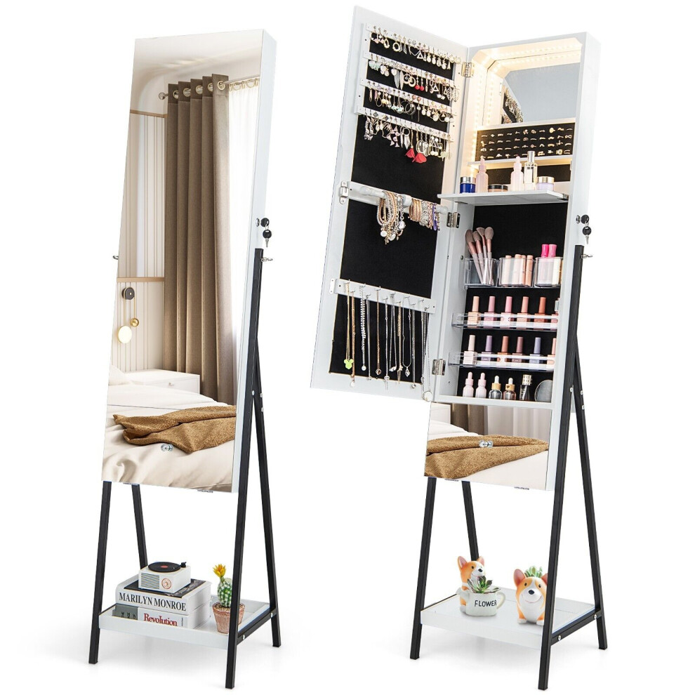 Jewelry Cabinet Armoire Lockable Standing Jewelry Organizer-White
