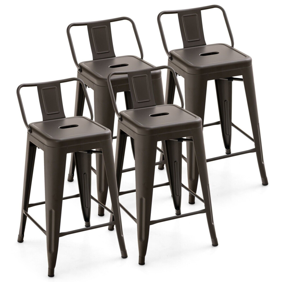 Set of 4 Bar Stools Stackable Vintage Metal Dining Chair Removable Back-Gun