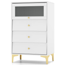 3 Drawer Dresser Modern Storage Cabinet w/ Flip Up Fluted Glass Door