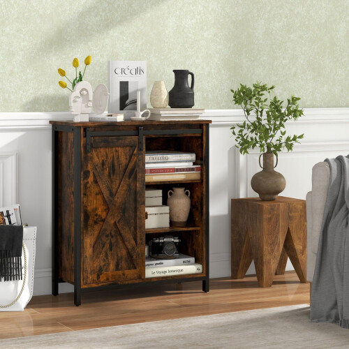 Costway 70cm Farmhouse Accent Storage Cabinet Rustic Sideboard Buffet Cabinet 2