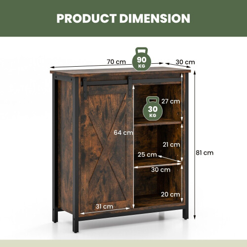Costway 70cm Farmhouse Accent Storage Cabinet Rustic Sideboard Buffet Cabinet 1