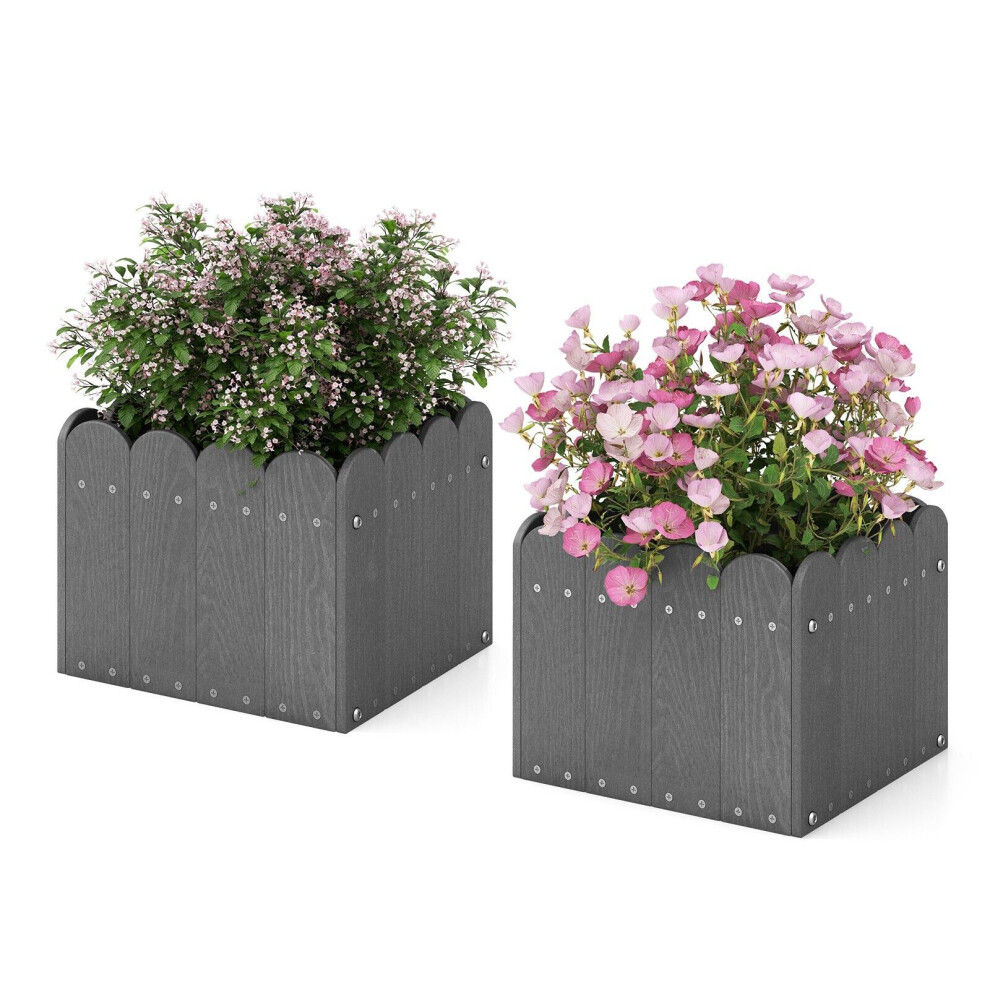 2 Pack Square Planter Box HDPE Flower Pot Raised Garden Bed w/Drainage