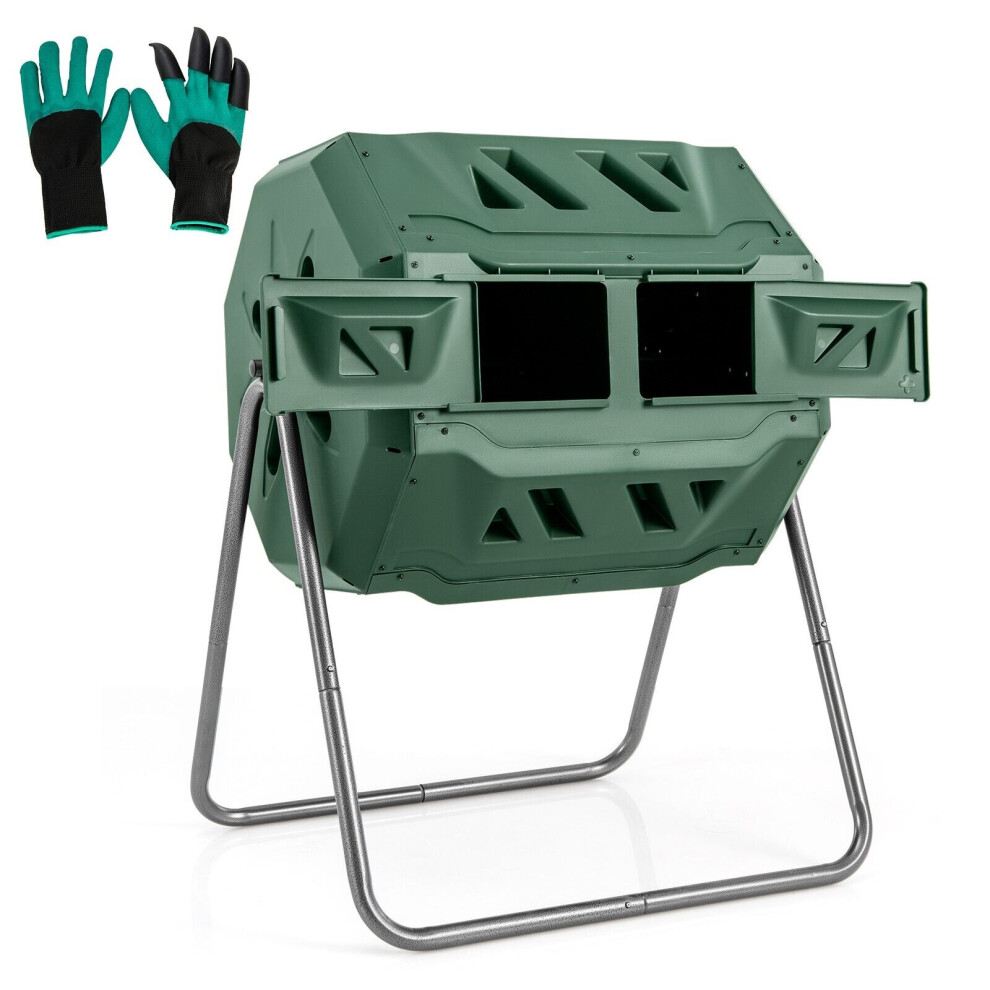 360 Rotatable Compost Bin 160L Dual Chamber Composting Tumbler