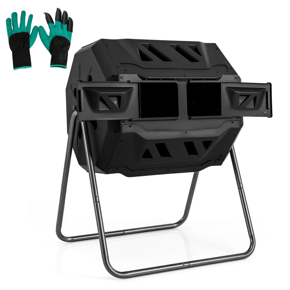 360 Rotatable Compost Bin 160L Dual Chamber Composting Tumbler