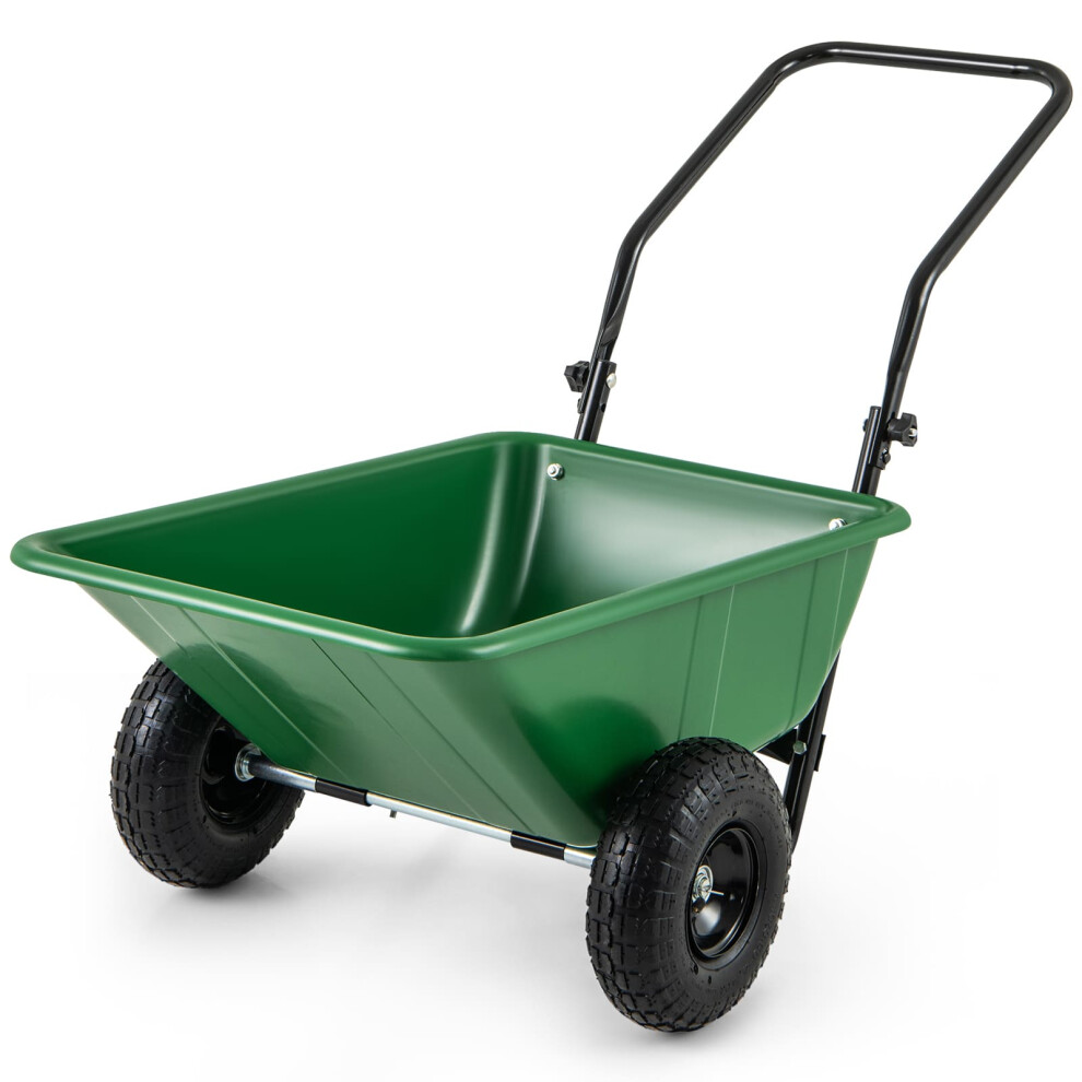 Dual-Wheel Wheelbarrow Heavy-Duty Garden Utility Cart-Green