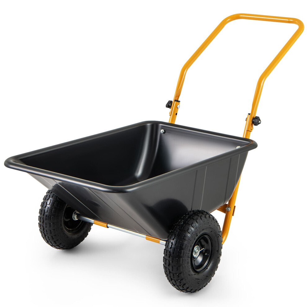 Dual-Wheel Wheelbarrow Heavy-Duty Garden Utility Cart-Black