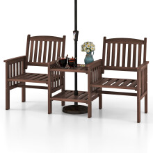 Outdoor Fir Wood Loveseat with 2-Tier Side Table and 5 cm Umbrella Hole