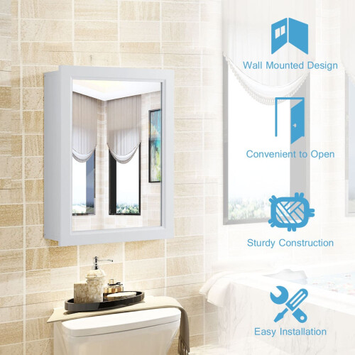 Costway Bathroom Mirror Cabinet Wall Mounted Storage Cabinet 2
