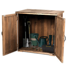 Outdoor Wooden Storage Shed Fir Wood Cabinet w/Double Doors-Brown