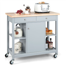 Mobile Kitchen Island Cart Rolling Kitchen Island w/4 Open Shelves Grey