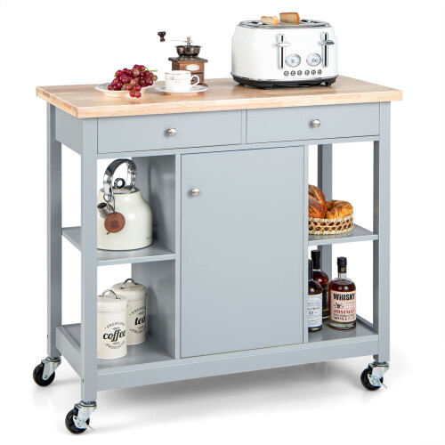 Costway Mobile Kitchen Island Cart Rolling Kitchen Island w/4 Open Shelves Grey