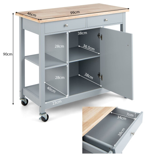 Costway Mobile Kitchen Island Cart Rolling Kitchen Island w/4 Open Shelves Grey 1
